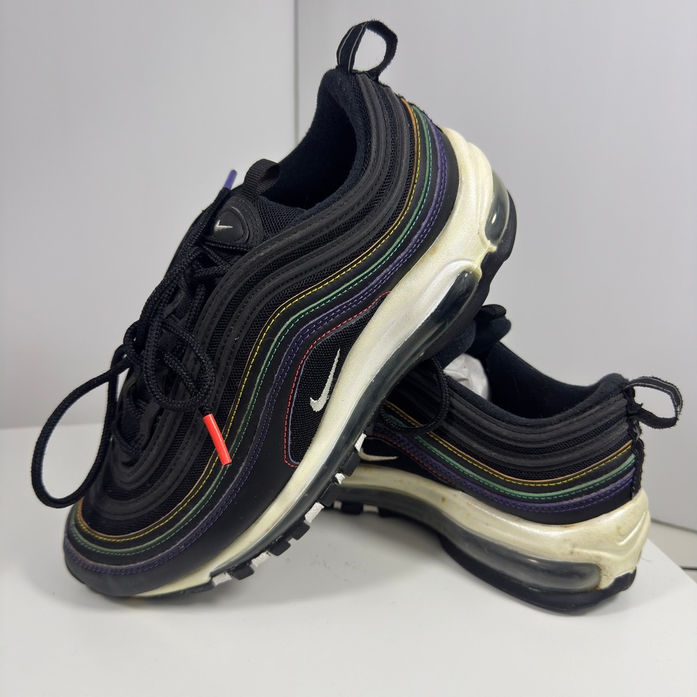 Nike Air Max 97 Multi Stitching Womens Size 8 Black Rainbow Shoes CK0738-001
